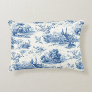 Cojín Decorativo Azul vintage estampado floral Toile de Jouy francé
