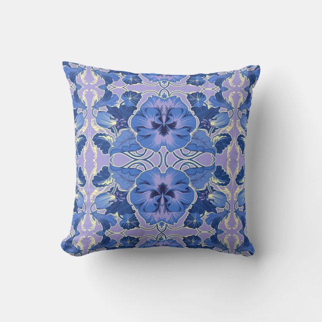 Cojín Decorativo Azul violeta Art Nouveau Pansy Pillow (Anverso)