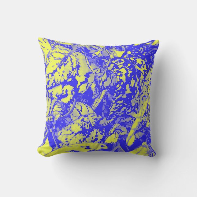 Cojín decorativo azul y amarillo del follaje (Anverso)
