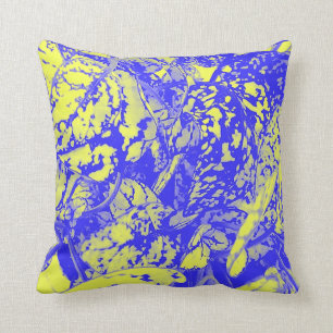 Cojín decorativo azul y amarillo del follaje