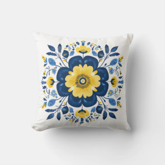Cojín Decorativo Azul y Amarillo Floral