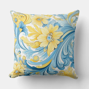 Cojín Decorativo Azul y amarillo. Inspirado en el Mediterráneo.