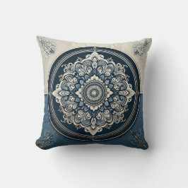 Cojín decorativo azul y beige de estilo Damasco