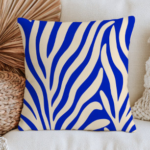 Cojín Decorativo Azul y Blanco Abstracto Botánico BOHO Chic Moderno