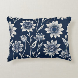 Cojín Decorativo azul y blanco - Estilo de impresión en bloque boho