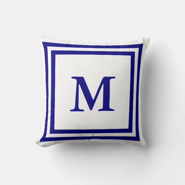 Cojín Decorativo Azul y blanco monogramados (Anverso)