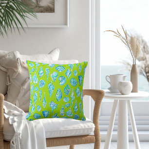 Cojín Decorativo Azul y Blanco Preppy / Conchas Marinas / Lima Cost