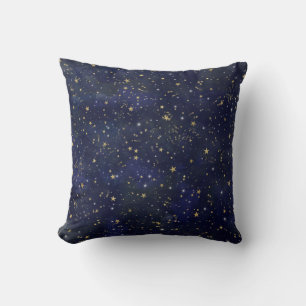 Cojín Decorativo Azul y Dorado Estrellas Celestes Caprichosa Acuare