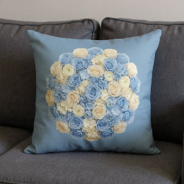 Cojín Decorativo Azul y Floral Marfil