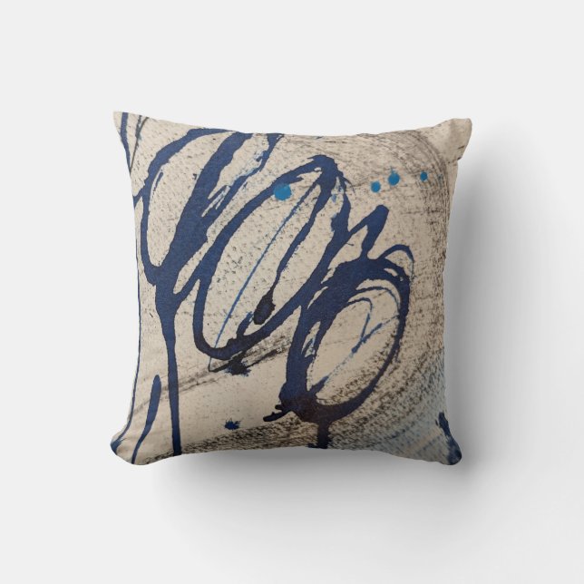 Cojín Decorativo Azul y Gris Abstracto  (Anverso)