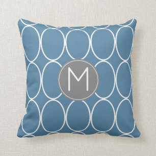 Cojín Decorativo Azul y gris del monograma del diseño gráfico