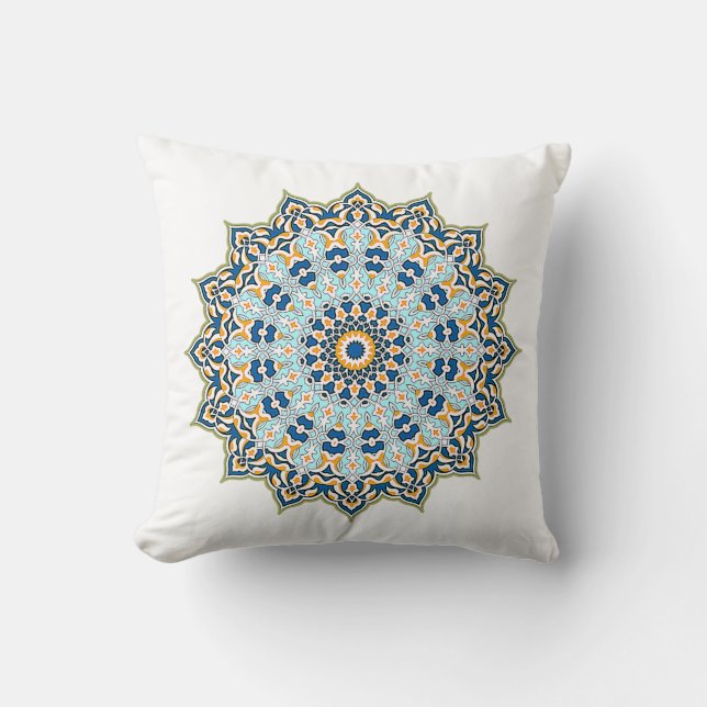 Cojín Decorativo Azul y Naranja Mandala Pillow (Anverso)