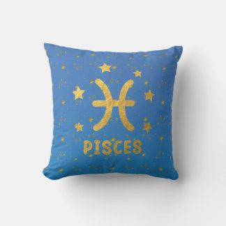 Cojín decorativo azul y oro de Pisces Zodiac