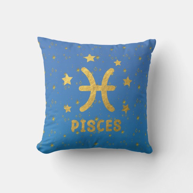 Cojín decorativo azul y oro de Pisces Zodiac (Anverso)