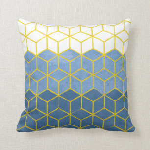 Cojín Decorativo Azul y oro geométricos de los hexágonos