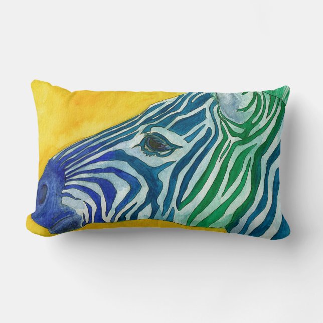 Cojín decorativo azul y verde de la cebra (Anverso)
