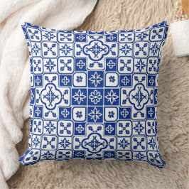 Cojín Decorativo Azulejo Azul Azul Portugués Patrón de Baldosa Deco