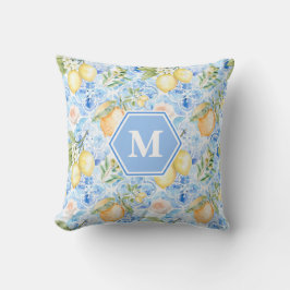 Cojín Decorativo Azulejo Azul Mediterráneo Limoncello Monograma Nom