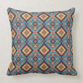 Cojín Decorativo Azulejo Azul Teal Y Amarillo Azteca