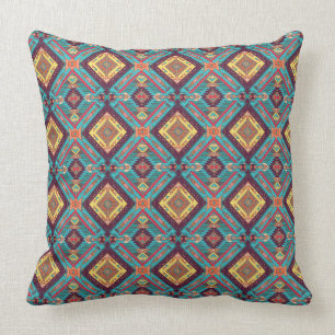 Cojín Decorativo Azulejo Azul Teal Y Amarillo Azteca