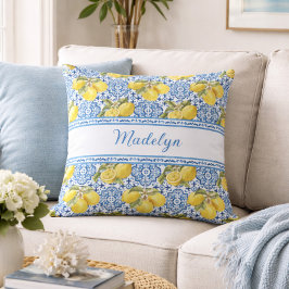 Cojín Decorativo Azulejo Blanco Azul Nombre Patrón Mediterráneo Lim