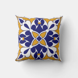 Cojín Decorativo Azulejo Cuadrado Marruecos Amarillo Azul Patrón Bo