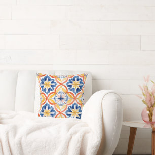 Cojín Decorativo Azulejo de acento boho chic con monograma