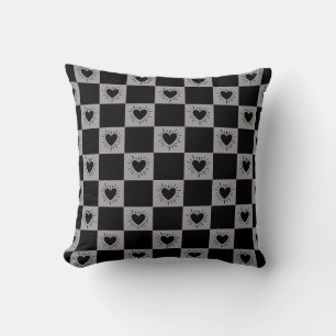 Cojín Decorativo Azulejo de cuadros negro y gris con patrón de cora