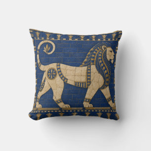 Cojín Decorativo Azulejo de león ornamental azul lapis