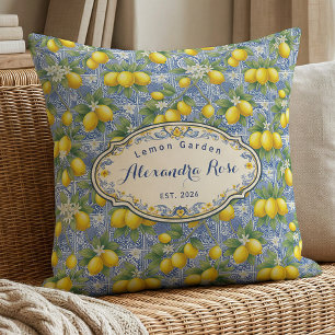Cojín Decorativo Azulejo De País Francés Nombre Monograma Limón Azu