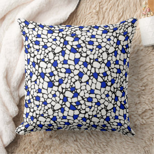 Cojín Decorativo Azulejo de patrón abstracto azul blanco negro mosa