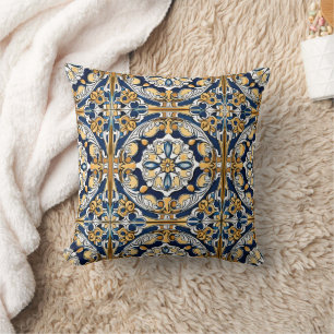 Cojín Decorativo Azulejo Español Marroquí Azul Amarillo Blanco Negr
