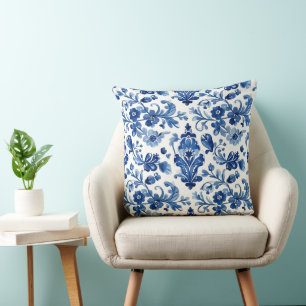 Cojín Decorativo Azulejo Floral Azul Vintage Portugués