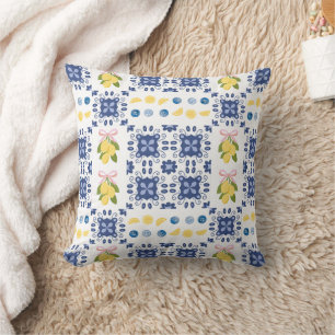 Cojín Decorativo Azulejo Francés Campestre Limón Patrón Elegante Mo