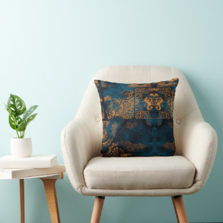 Cojín Decorativo Azulejo geométrico boho antiguo verde y dorado