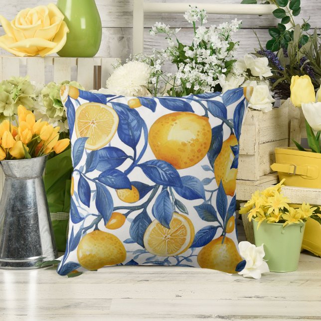 Cojín Decorativo Azulejo Lemons Blue Leaves #1 (Subido por el creador)