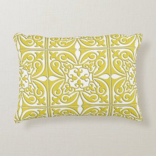 Cojín Decorativo Azulejo marroquí - amarillo mostaza y blanco
