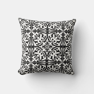 Cojín Decorativo Azulejo marroquí - negro con fondo blanco