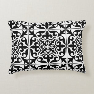 Cojín Decorativo Azulejo marroquí - negro con fondo blanco