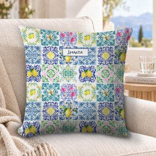 Cojín Decorativo Azulejo siciliano elegante baldosas mediterráneas