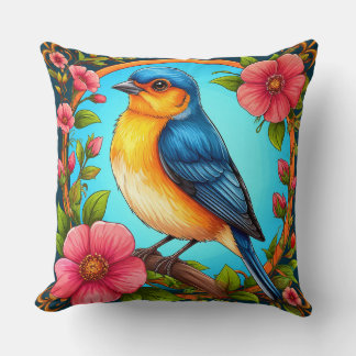 Cojín Decorativo Azulejo y flores para amantes de las aves