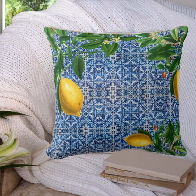 Cojín Decorativo Azulejos azules Moda lemones mediterráneos moderna (Subido por el creador)
