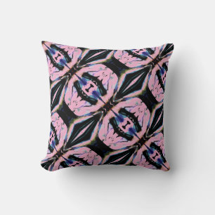 Cojín Decorativo Azulejos de Arte Floral Inclinado Negro Azul Rosa