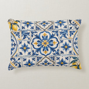 Cojín Decorativo Azulejos de Limón Azul Mediterráneo