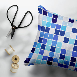 Cojín Decorativo Azulejos de Piscina, Baldosas Azules Mosaico, Patr