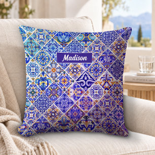 Cojín Decorativo azulejos morados azules sicilian mediterráneo mexi