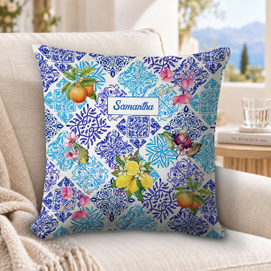 Cojín Decorativo azulejos sicilianas florales mediterráneas de cítr