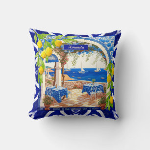 Cojín Decorativo azulejos sicilianas mediterráneas de cítricos azul