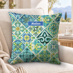 Cojín Decorativo azulejos sicilianos mediterráneos de agua mexicana