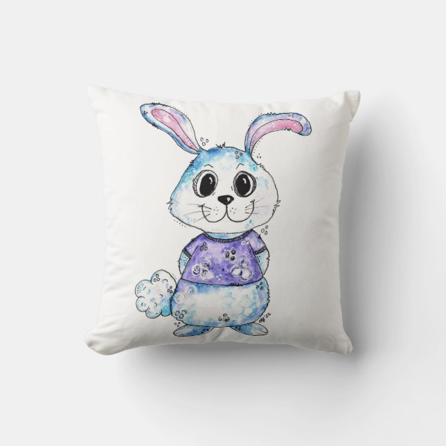 Cojín Decorativo Azules y conejitos, azules y rosados (Anverso)